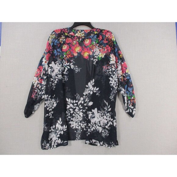 Roz Ali Floral Watercolor Kimono Cardigan Open Front Lightweight Layering 2X - Picture 9 of 11